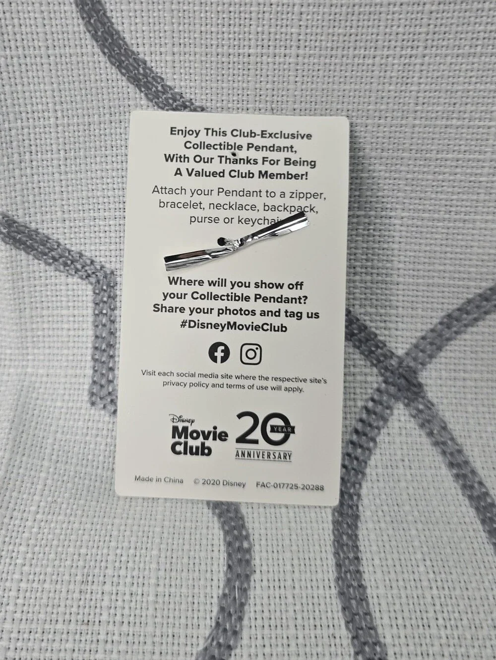 Disney Movie Club 20th Anniversary Cinderella Pendant  2020 New